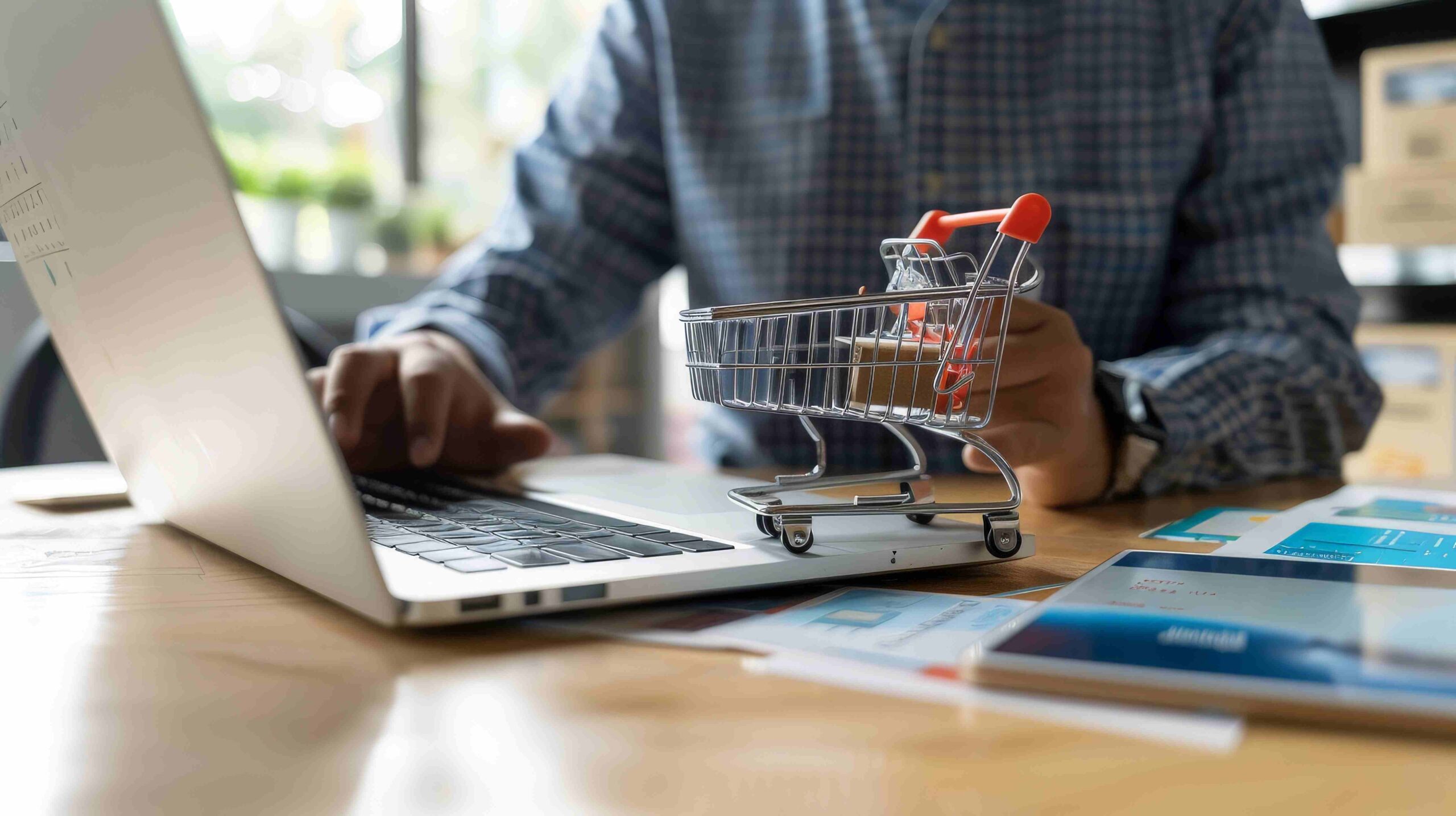 Homem utilizando o notebook para fazer uma compra online